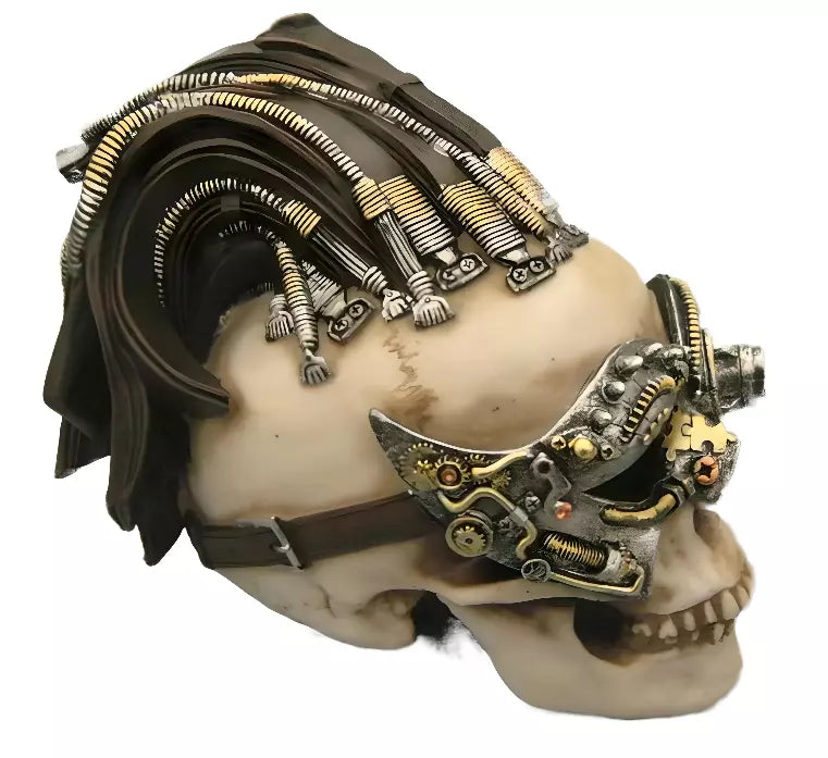 Gothic Steampunk Skull Figurine – Resin Halloween Decor, Perfect Unique Gift