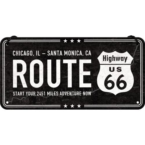 Embossed Tin Sign - Hanging Sign Route 66 Black - Gift Ideas 4 Mancave Bar Signs