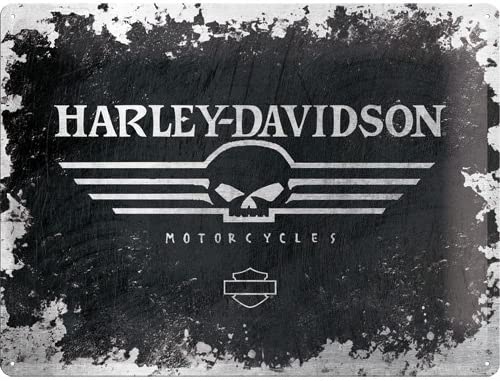 Embossed Metal Tin Sign – Harley Davidson Skull – Gift Ideas 4 Mancave Bar Signs