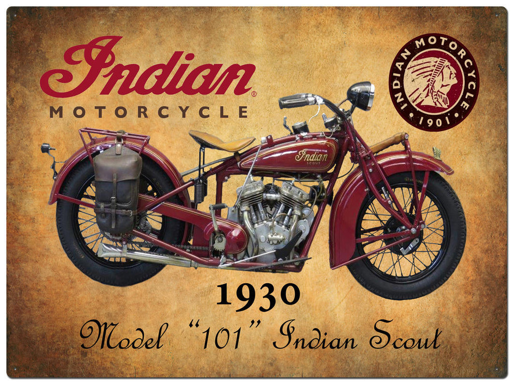 Metal Tin Signs - 1930 Indian Scout Motorcycle - Gift Ideas 4 Mancave Bar Signs