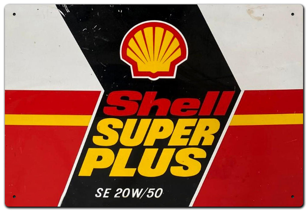 Metal Tin Sign -Shell Super Motor Oil - Gift Ideas 4 Mancave Bar Signs