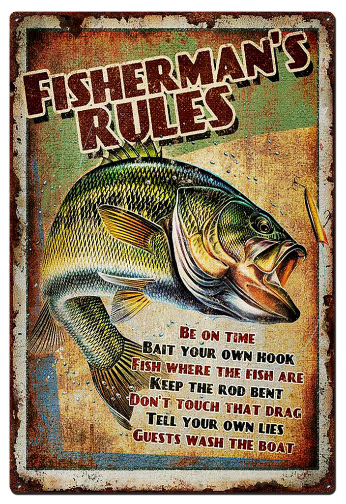 Metal Tin Signs - Fisherman's Rules - Gift Ideas 4 Mancave Bar Signs