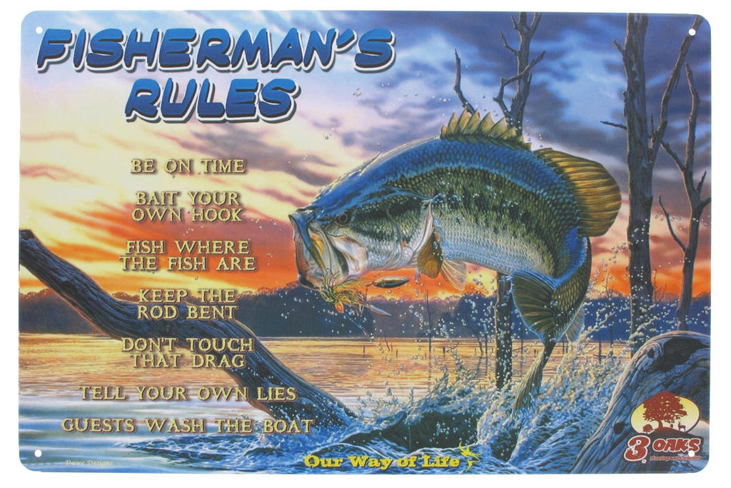 Metal Tin Sign - Fisherman’s Rules - Gift Ideas 4 Mancave Bar Signs