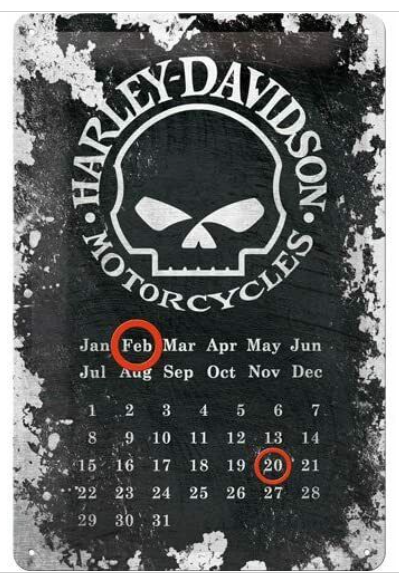 Metal Tin Sign - Harley Davidson Skull Calendar - Gift Ideas for Mancave