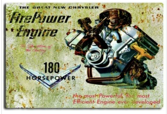 Metal Tin Sign - Hemi Chrysler180 Hp V8 Engine - Gift Ideas 4 Mancave Bar Signs