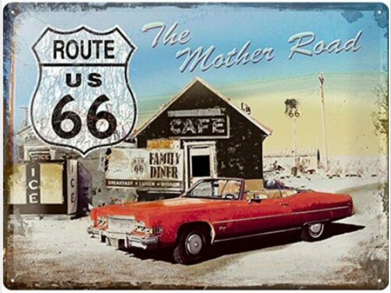 Embossed Metal Tin Sign - Large Route 66 The Mother Road - Gift Ideas 