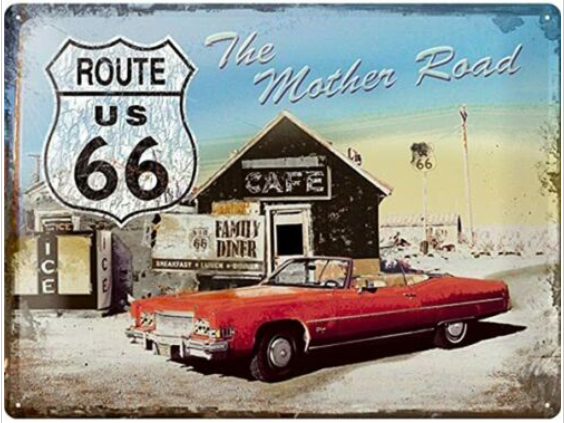 Route 66 Embossed  Metal Tin Sign