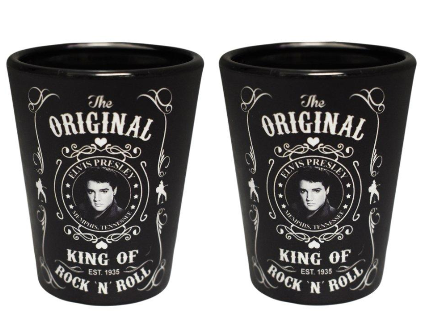 Elvis Presley The King of Rock & Roll Shot Glass Black & White