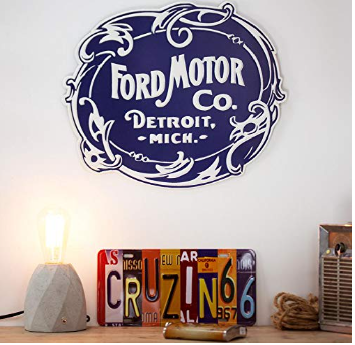 Metal Tin Signs Embossed - Vintage Ford Motor Co. Logo Shaped