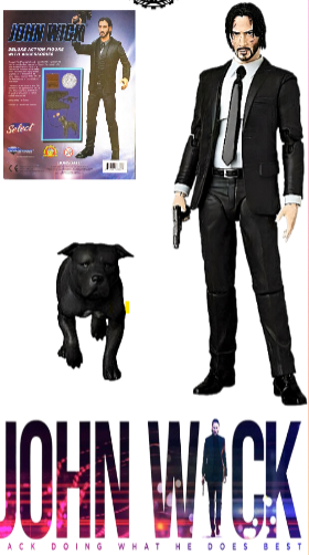 John Wick Chapter 2 Action Figure Black Suit & nameless Dog - With Accessories