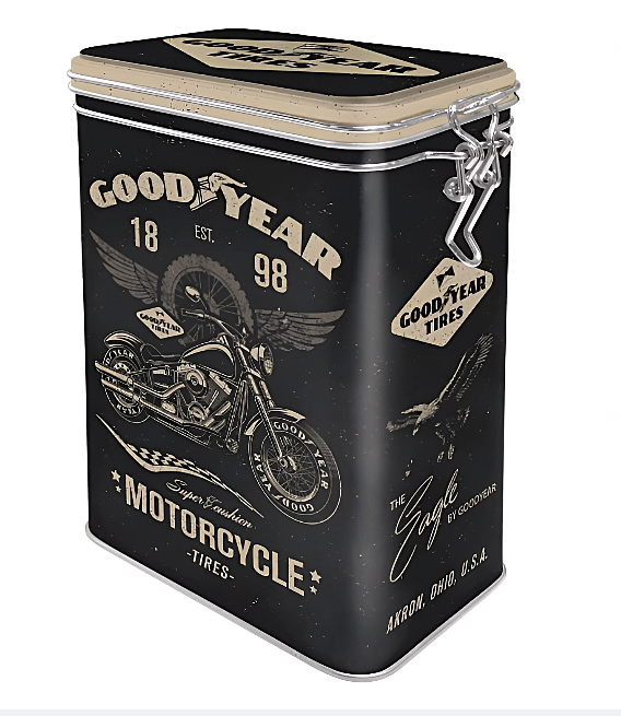 Storage Container- Clip Top Tin - Goodyear - Motorcycle