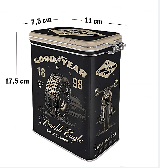 Nostalgic-Art Cip Top Tin Storage Container Motorcycle Goodyear Coffee Gift idea