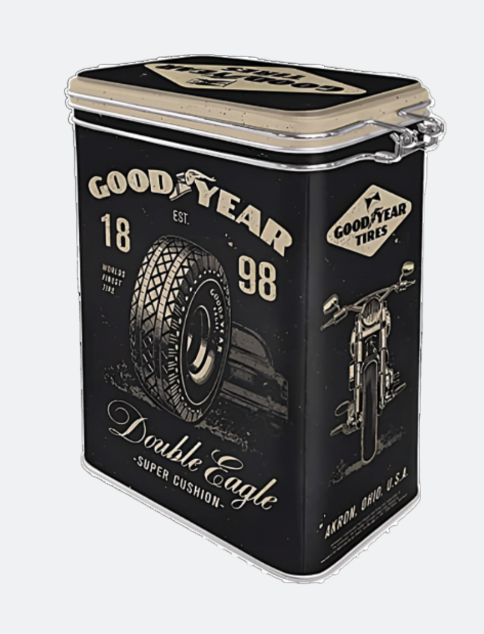 Nostalgic-Art Cip Top Tin Storage Container Motorcycle Goodyear Coffee Gift idea