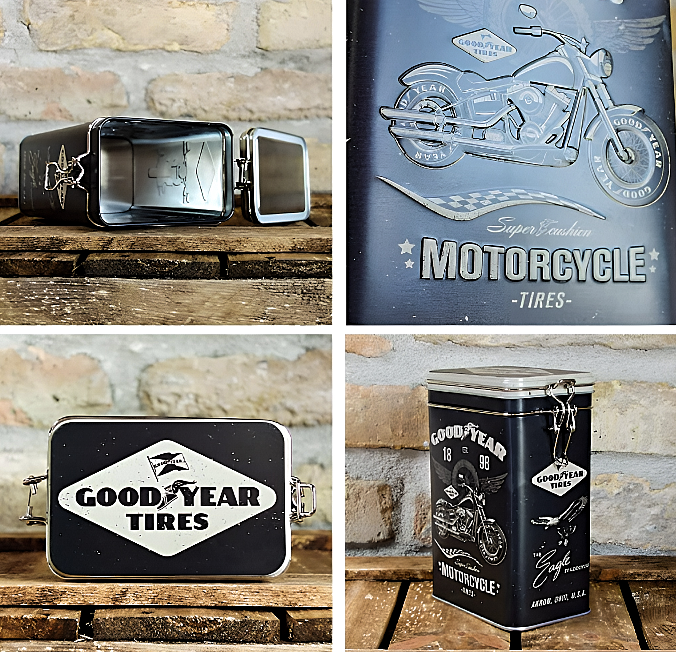 Nostalgic-Art Cip Top Tin Storage Container Motorcycle Goodyear Coffee Gift idea