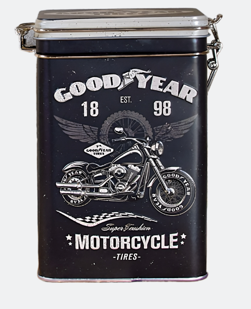 Nostalgic-Art Cip Top Tin Storage Container Motorcycle Goodyear Coffee Gift idea