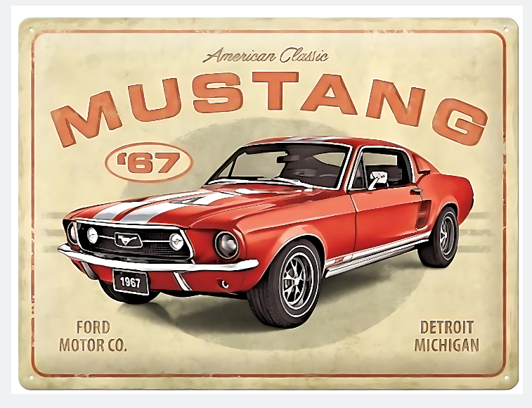 Embossed Metal Tin Sign –1967 Ford Mustang GT – Gift Ideas 4 Mancave Bar Signs