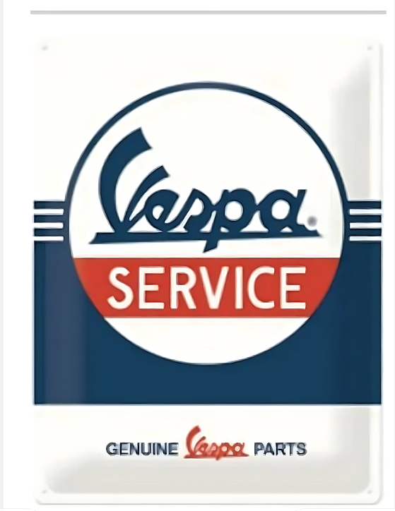 Embossed Metal Tin Sign – Vespa Service & Parts – Gift Ideas 4 Mancave Bar Signs