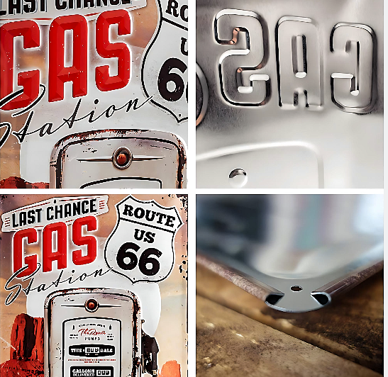 Embossed Tin Sign - Route 66 Last Chance Gas - Gift Ideas 4 Mancave Bar Signs