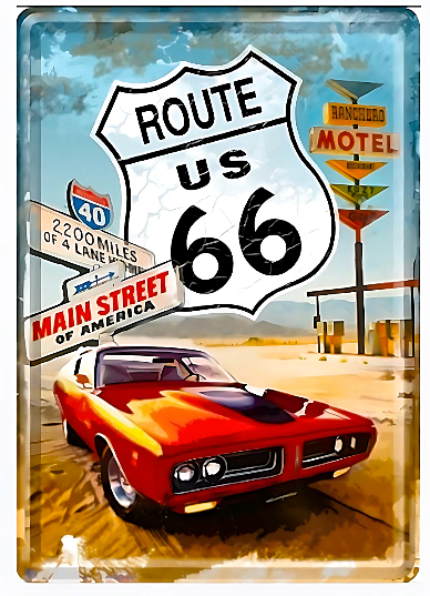 Embossed Metal Tin Sign - Route 66 Main Street - Gift Ideas 4 Mancave Bar Signs