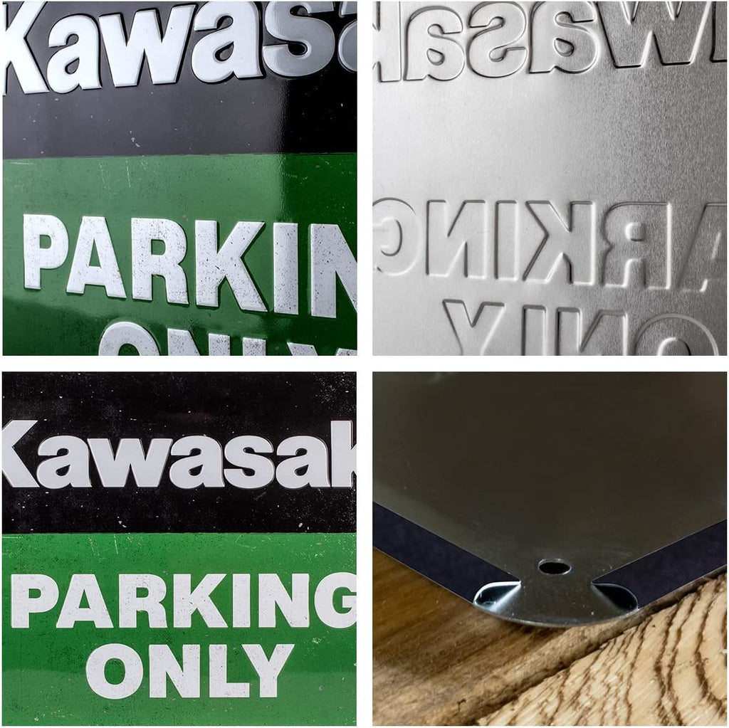 Embossed Metal Tin Signs - Kawasaki Parking Only - Gift Ideas 4 Mancave Bar Sign