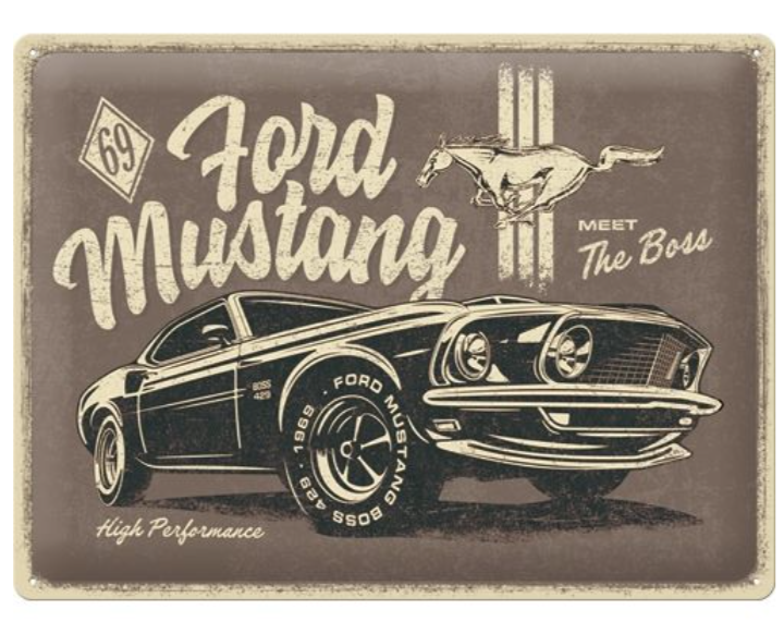 Nostalgic-Art Embossed Metal Tin Sign - 69 Boss Ford Mustang - Gift Ideas