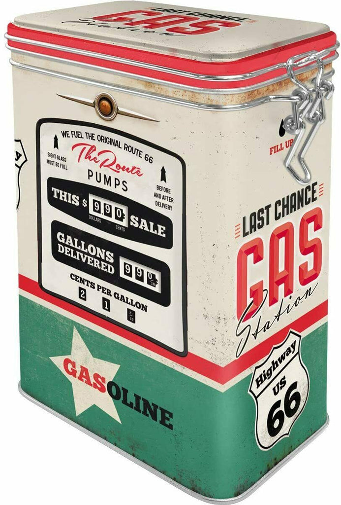 Nostalgic-Art Clip Top Tin Route 66 Last Chance Gas Coffee Tea Gift Ideas