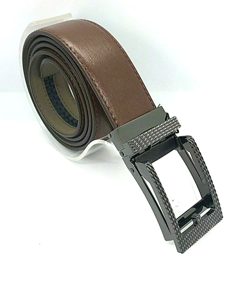 Men's Adjustable Leather Belt - Dark Brown Automatic