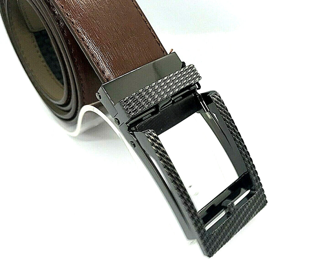 Men's Adjustable Leather Belt - Dark Brown Automatic