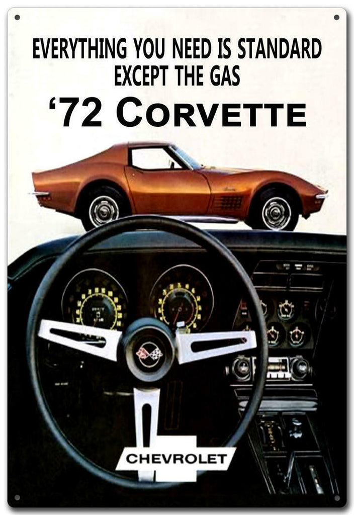 Metal Tin Sign - 1972 Chevrolet Corvette - Gift Ideas 4 Mancave Bar Signs