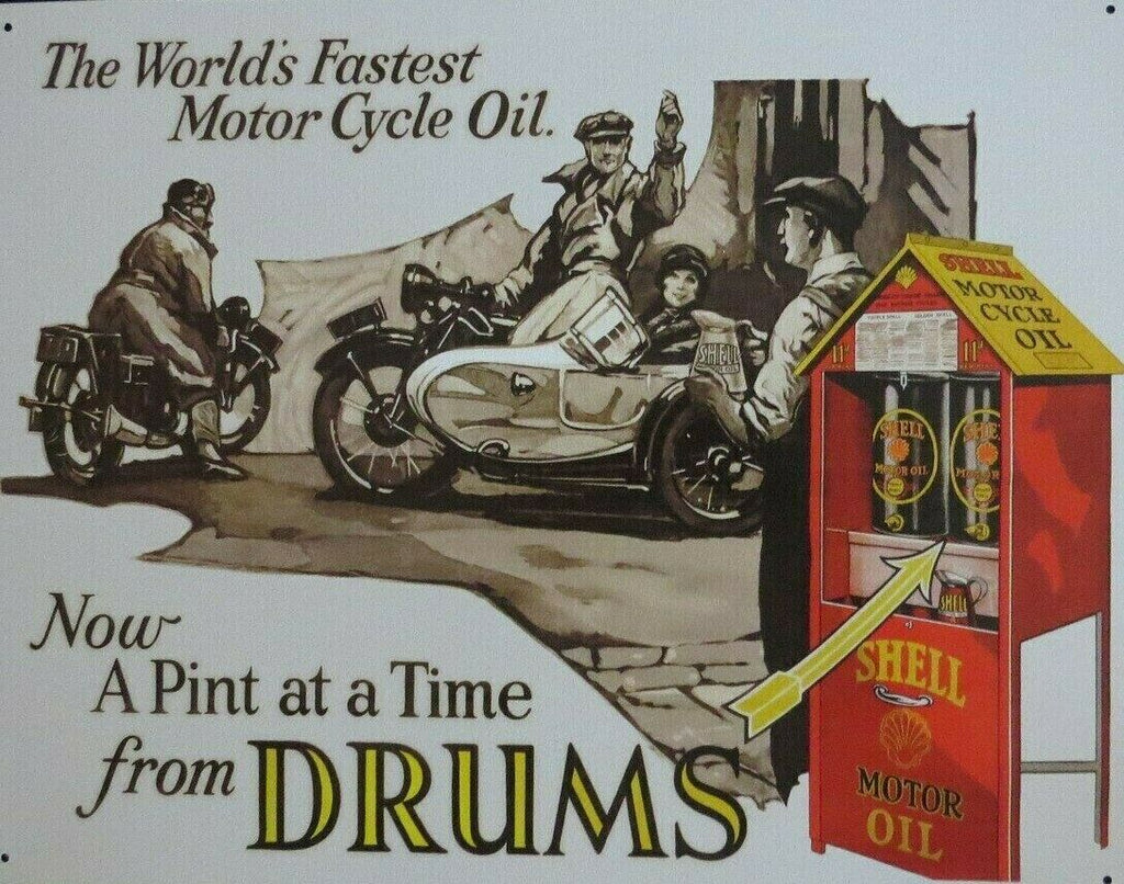 Metal Tin Sign - Shell Motorcycle Oil - Gift Ideas 4 Mancave Bar Signs