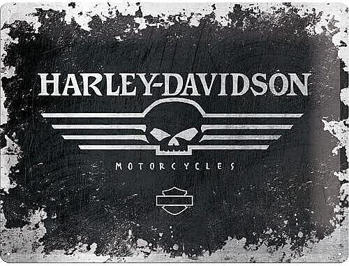 Embossed Metal Tin Sign - Large Harley Davidson Skull Logo - Gift Ideas
